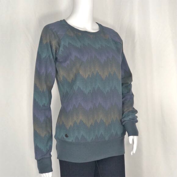 Mazine Deep Blue Ocean Zig Zag Printed Long Sleeves Scoop Neck Sweatshirt SzS - Picture 1 of 16